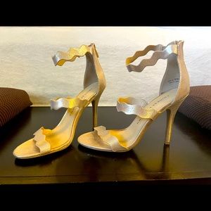 Shimmer Gold Strappy Sandal Pumps